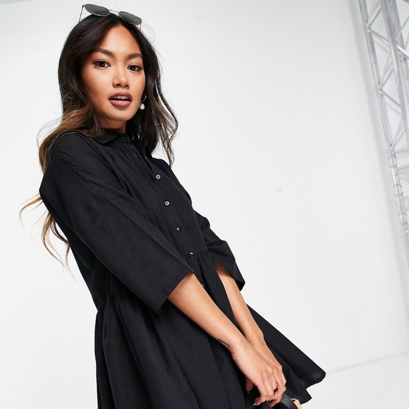 NWT 🖤 Esmee Exclusive (via ASOS) oversized mini shirt dress in black. SIZE 2 - Picture 4 of 11
